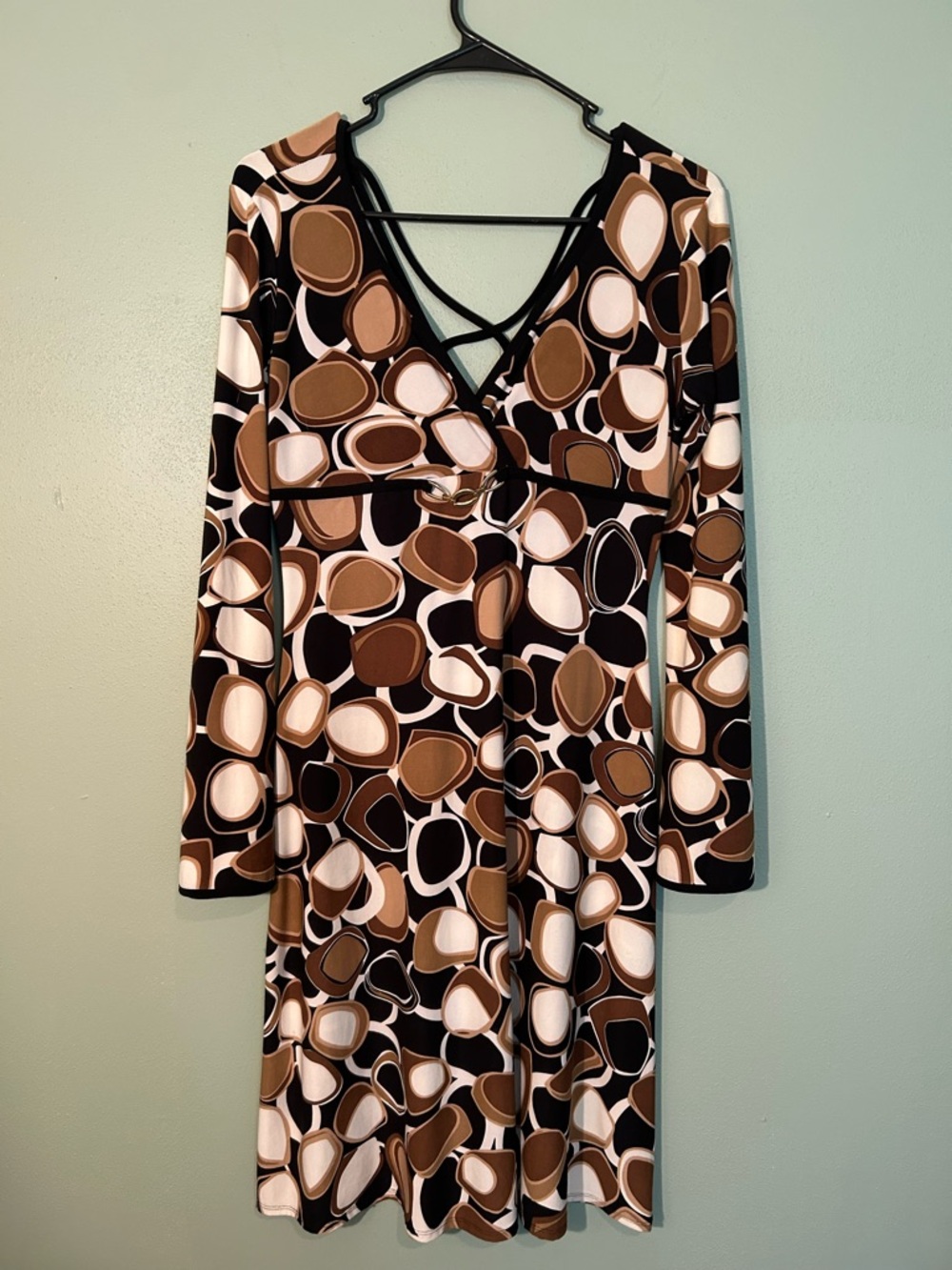 Y2K Women's Brown & Black Geometric Long-Sleeve Dress 70’s Style